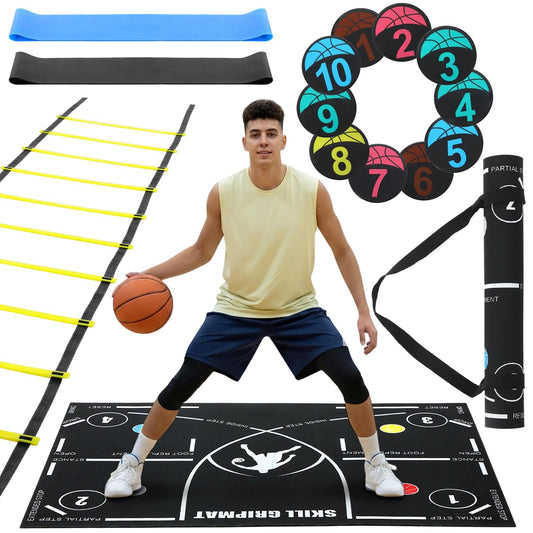 Silipull 15 Pcs Portable Basketball Training Equipment Footwork Training Mat Agility Drill Mat Non-slip Basketball Practice Aids for All Levels to Improve Speed, Strength Coordination(47 x 31 Inches)