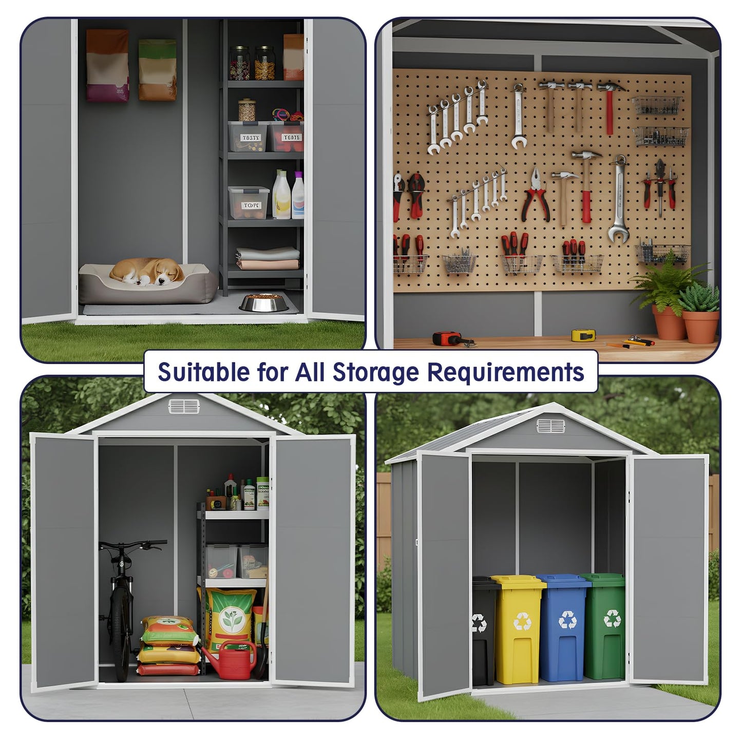 LARBANKE 6×4FT Outdoor Storage Shed with Floor and Slop Roof,Waterproof Garden Storage Shed with Lockable Door&Window,Resin Shed with Ramp&Vent Suitable for Patio,Backyard,Garden,Lawn,Gray