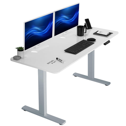 VIVO Electric Dry Erase 60 x 24 in Standing Desk, Memory Height Adjustment, 1B Series, Holds 220 lbs, Whiteboard Top Gray Frame, DESK-KIT-1G6WE