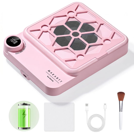 Makartt Compact Rechargeable Nail Dust Collector - 5500RPM Dust Collector Nail Tech ERYNOS Adjustable Speed,Quiet for Polishing Cuticle Manicure Salon&Home Use With 10pcs Filters&Dust Brush White