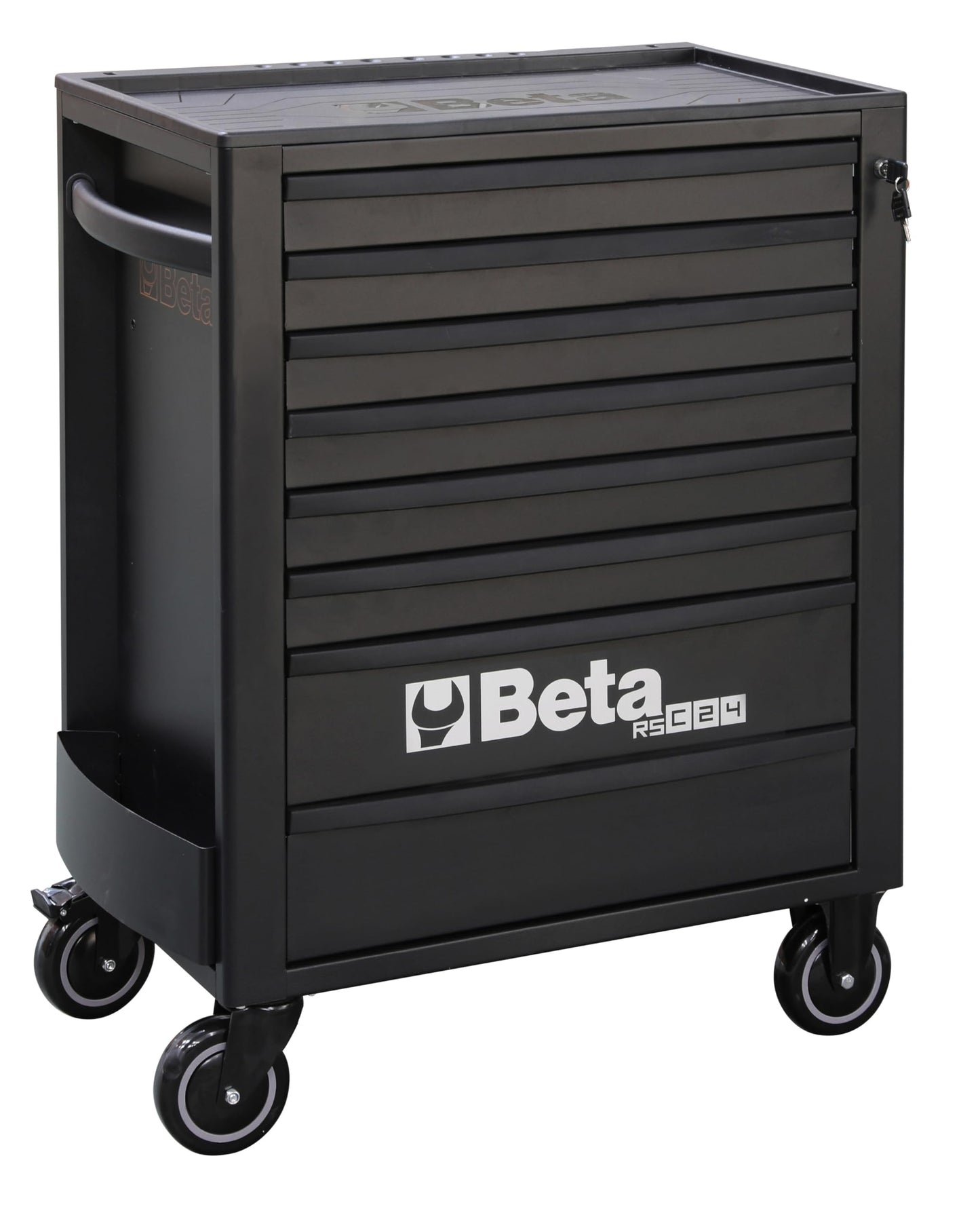 Beta RSC24 Black 8 Drawer Heavy Duty Rolling Tool Cabinet | Mobile Steel Tool Chest with Ball Bearing Slides | 1760 lbs Load Capacity | 5" Casters | Lockable Portable Toolbox | Made in Italy