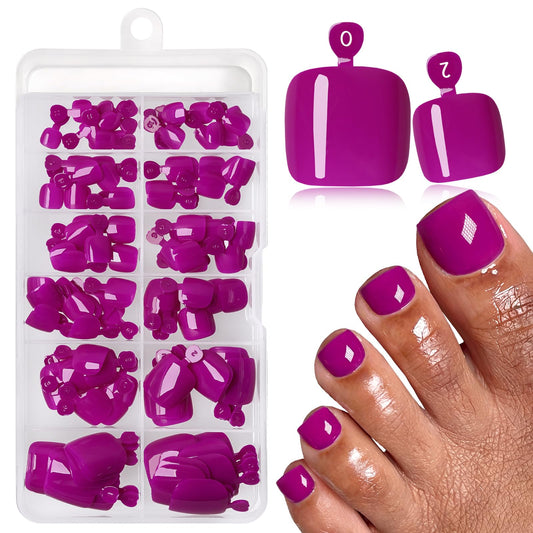 120pc Press on Toenails Women Fake Toe Nail Press ons,Purple Acrylic Toenail Press ons Toes Nails Fake Toenails Glue on Toe Nail Tips 12 Sizes Toe Press-on Pedicure Presson False Nails for Feet