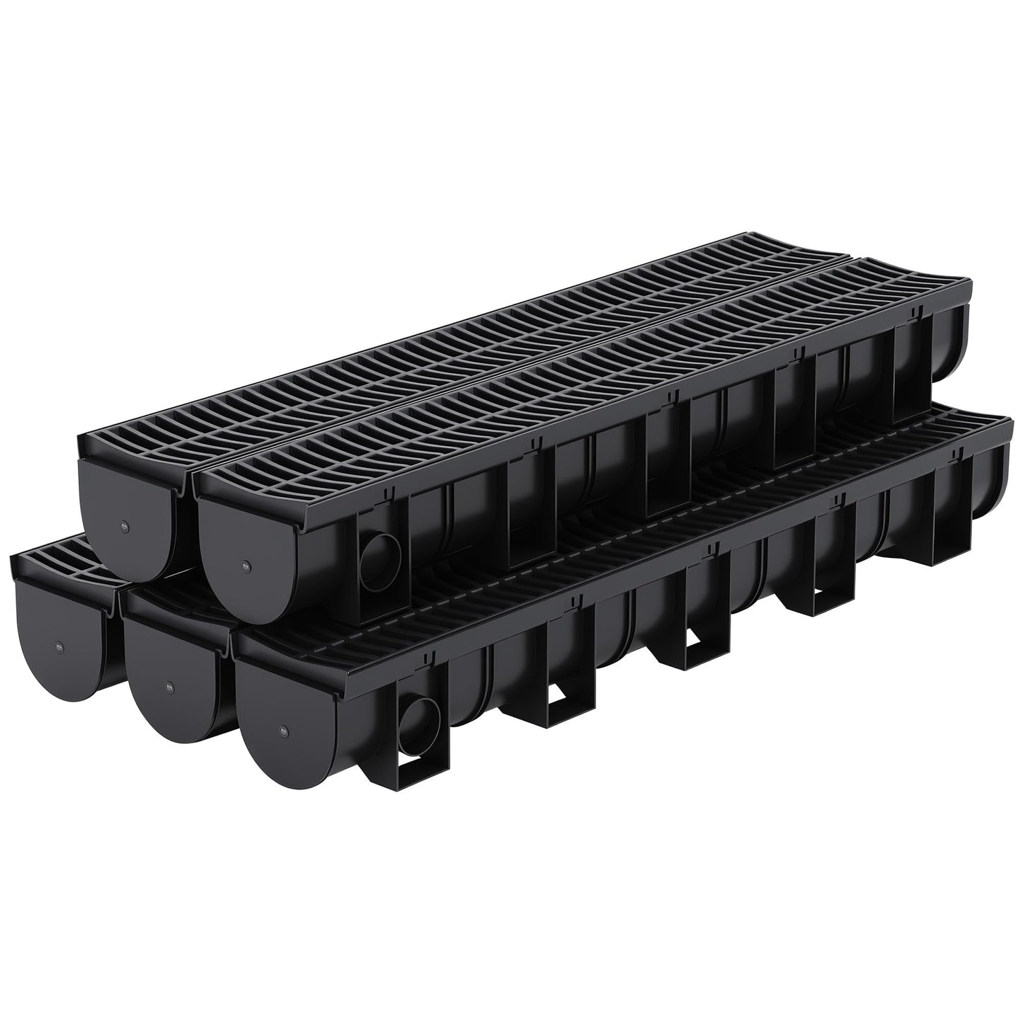 5 Pack 39.4" Trench Drain System,5.9x5.1 Inch HDPE Channel Drain with Plastic Grates & End Caps, for Garage, Garden, Patio & Driveway Drainage (Black)