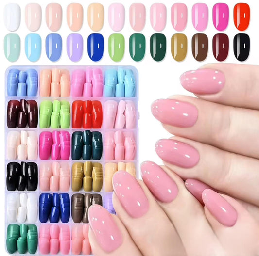 864 pieces, 24 vibrant colors, short, almond and oval-shaped false nails in assorted colors, simple, full-cover press-on nails for women. Short oval false nail tips for hands.