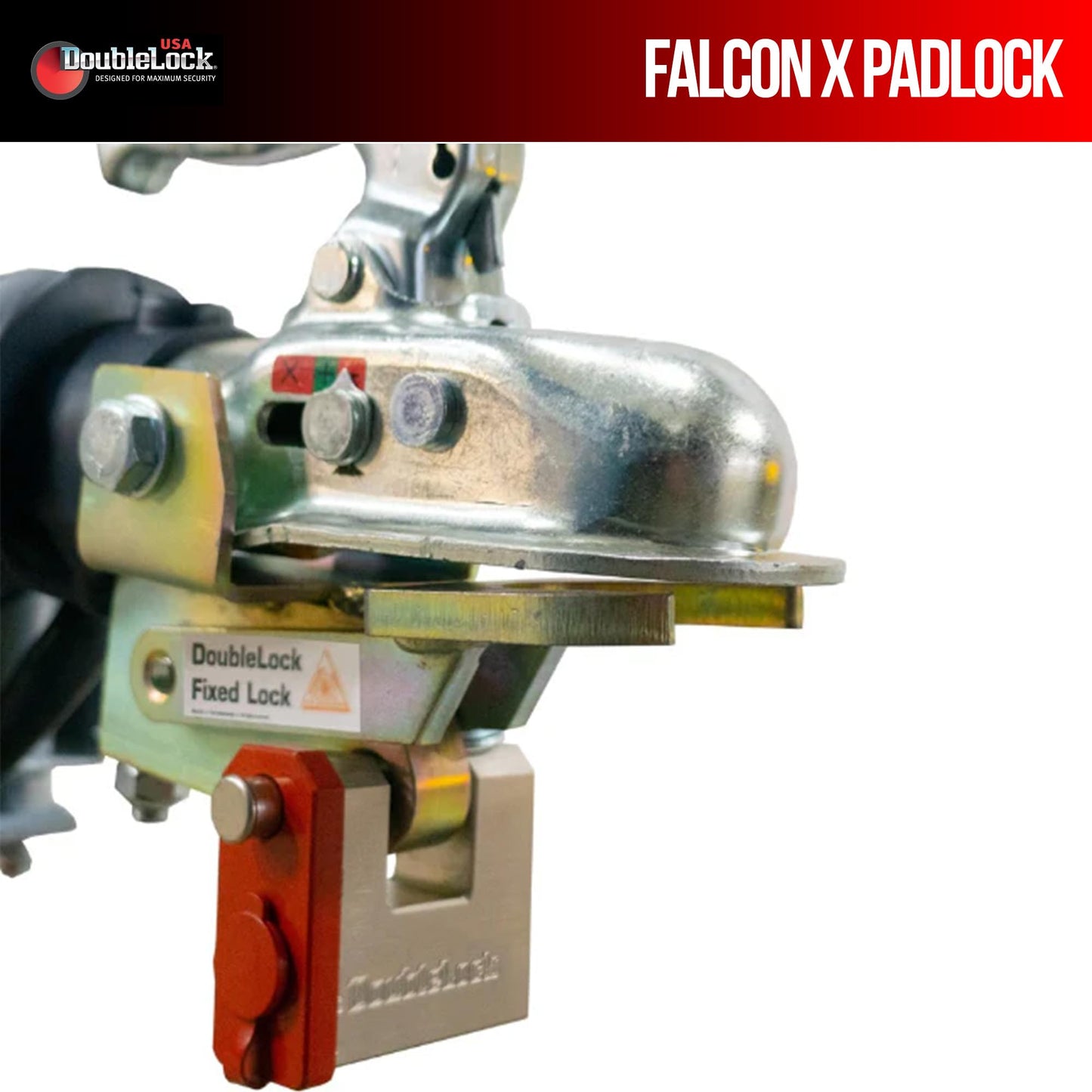 DoubleLock Falcon Brass & Steel - X Max Duty Padlock – Heavy Duty Dowel Lock 1/2in, 6 Pin Cylinder with 5 Laser-Cut Keys and Red Deterrent Cap – Weather Resistant for Containers, Gates & Trailers