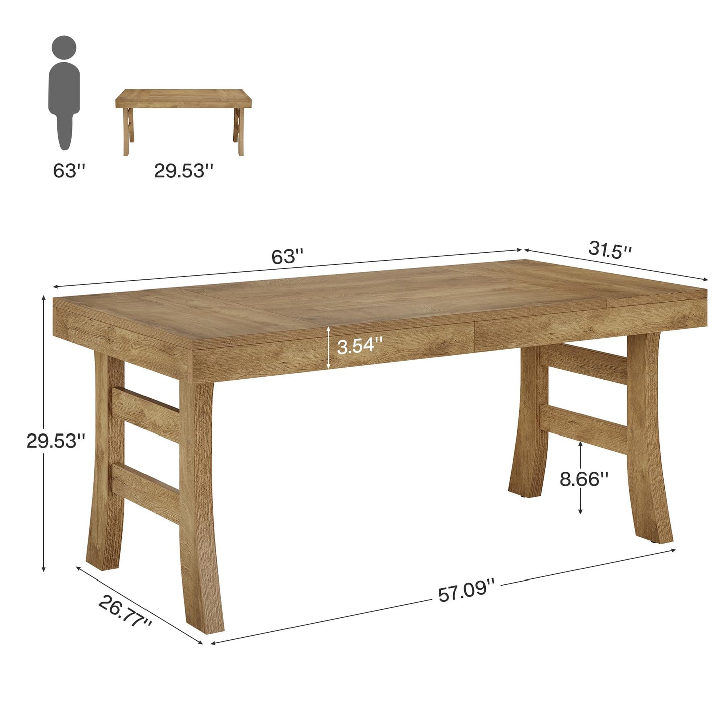 Tribesigns 63-Inch Executive Desk, Large Office Computer Desk with Sturdy Legs, Farmhouse Simple Workstation Writing Study Table for Home Office, Light Brown