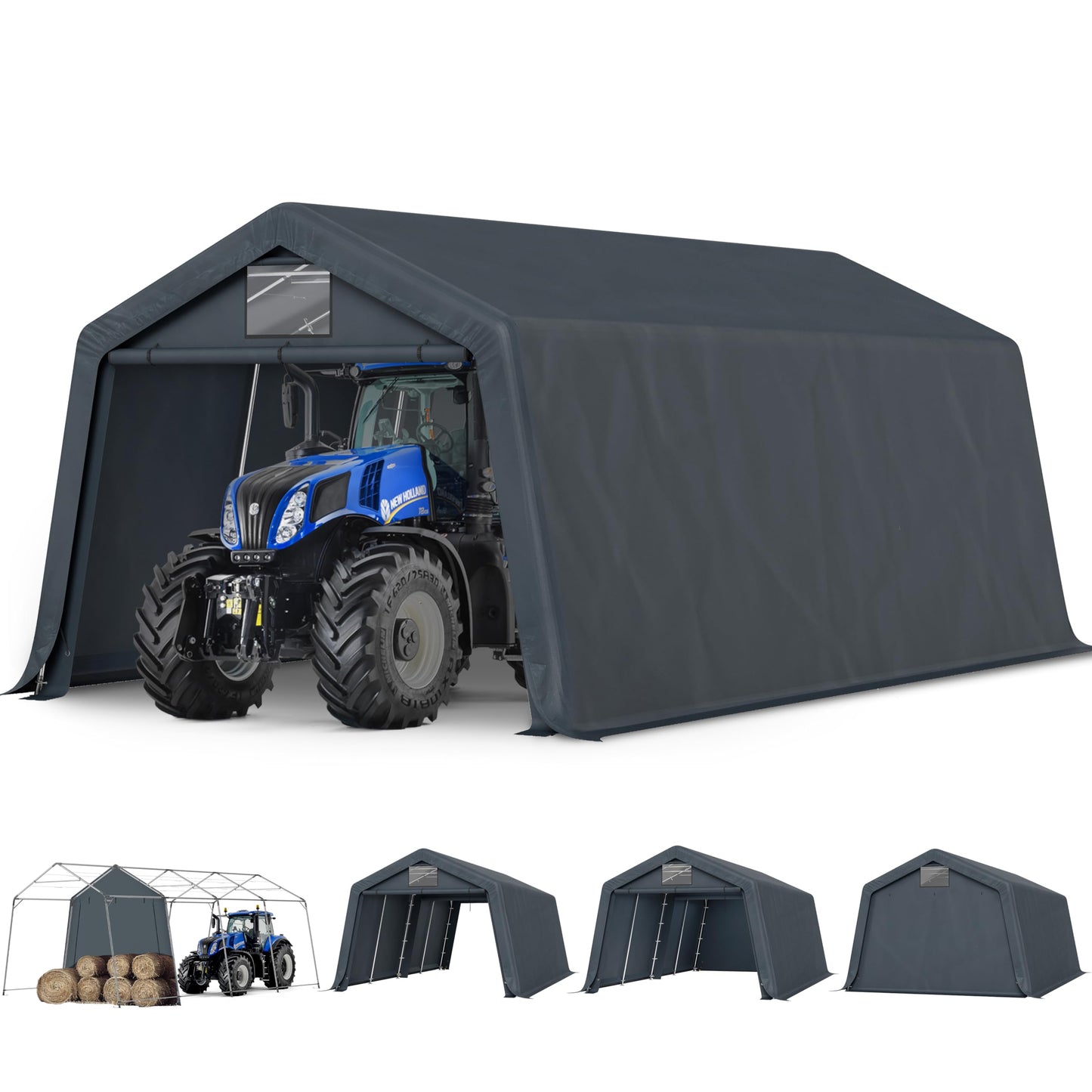 HERA'S PALACE 13x22ft Carport Heavy Duty Storage Shed Outdoor Anti-Snow Portable Canopy Shelter with Doors Garage Tent for Utv Boat Truck Motorcycle