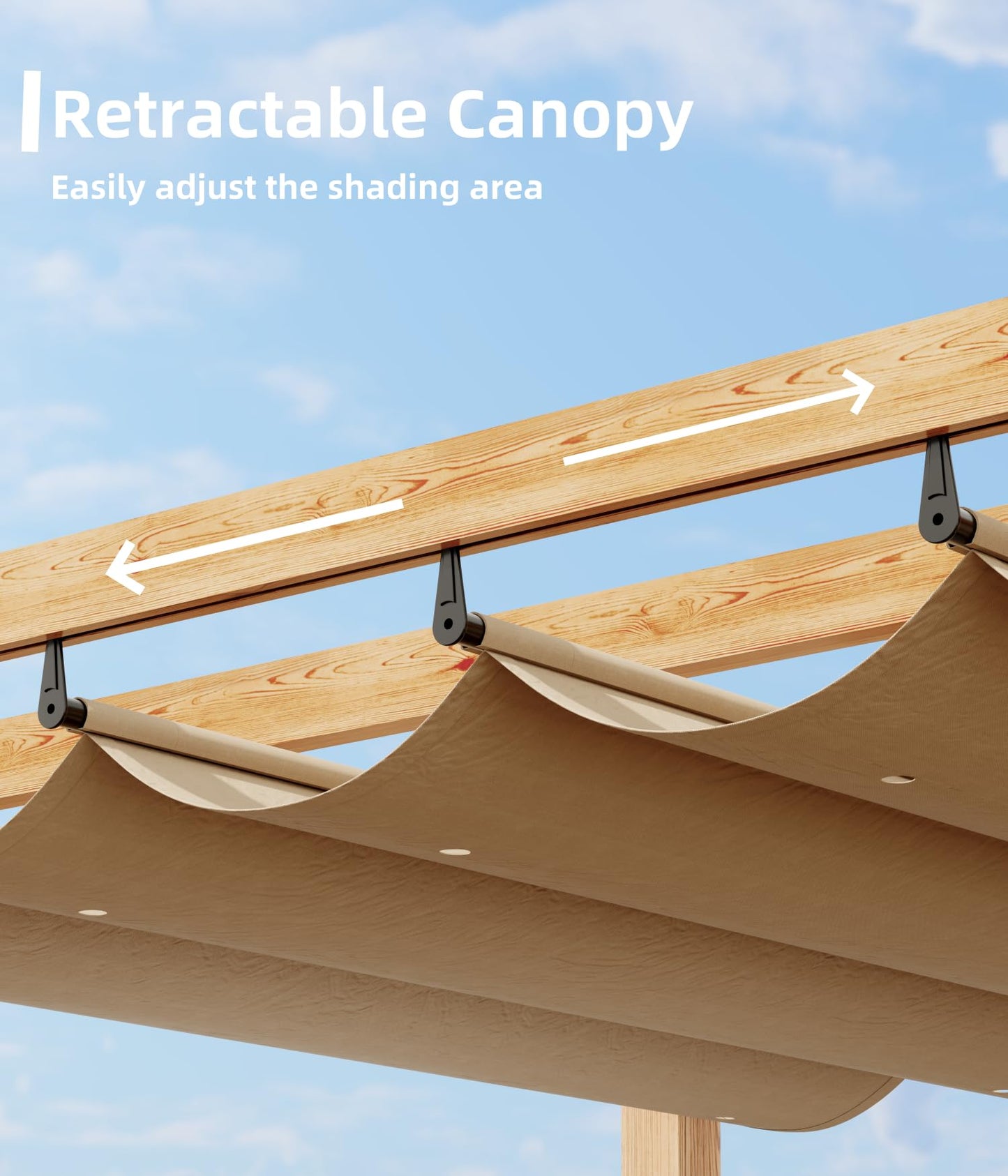 GAOMON Retractable Pergola 10' x 13' Aluminum Outdoor Pergola with Retractable Canopy Faux Wood Metal Pergolas for Patios, Backyard, Deck, Patio, Garden Porch Beach Pavilion Grape Trellis, Khaki