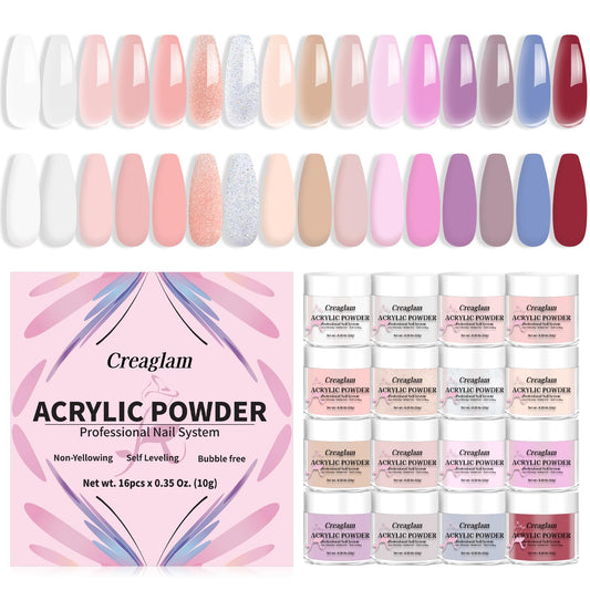 16 Color Acrylic Nail Powder Kit - for DIY Nail French Extensions & 3D Art, No Lamp Needed, Non-Yellowing, Professional Salon Quality, Bubble Free & Long Lasting