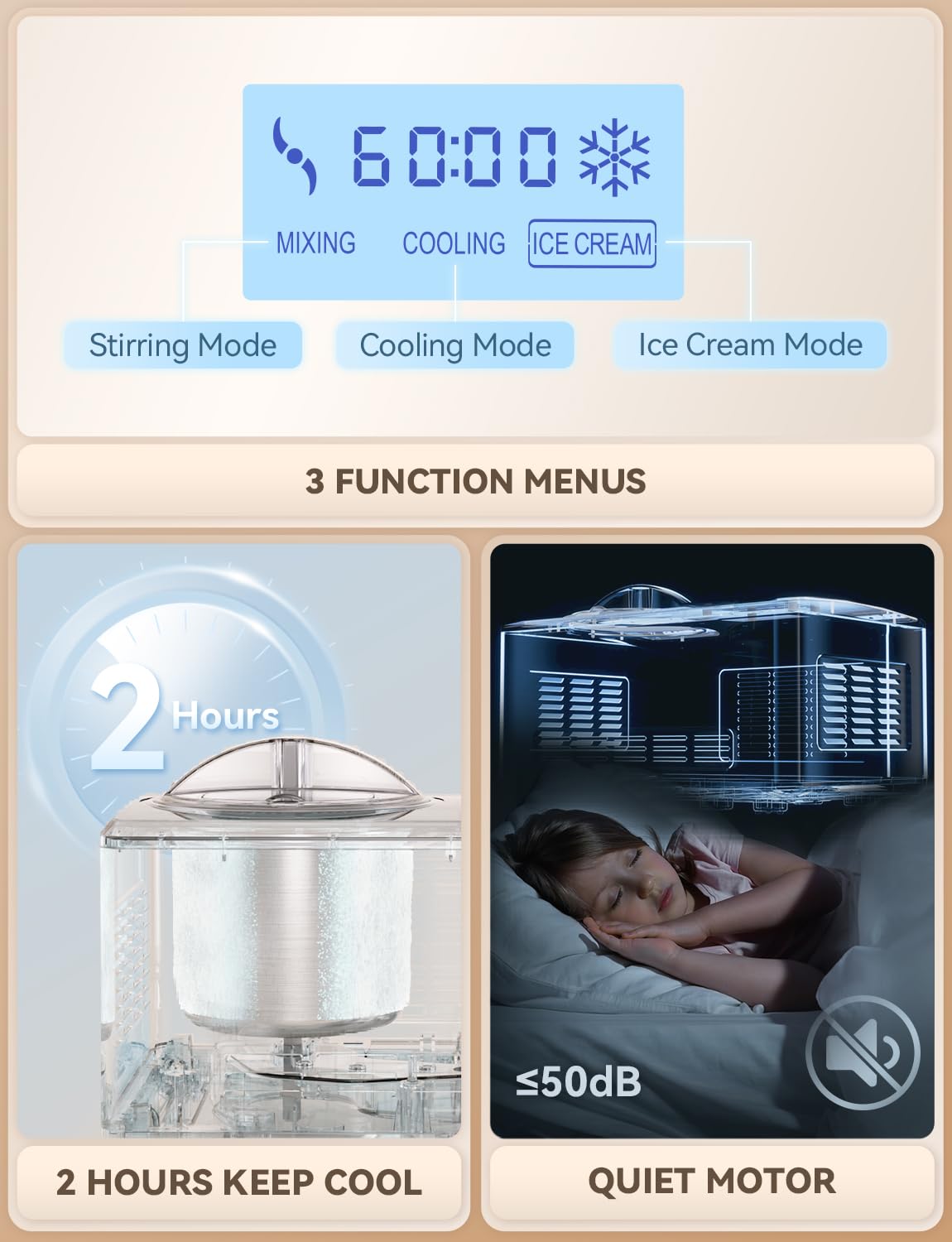 COUPLUX Ice Cream Maker, Fastest Freezing 2.1QT Ice Cream Machine with Built-in Compressor Easy Operate & Clean Automatic Ice Cream Maker Machine All Stainless Steel, LCD Display