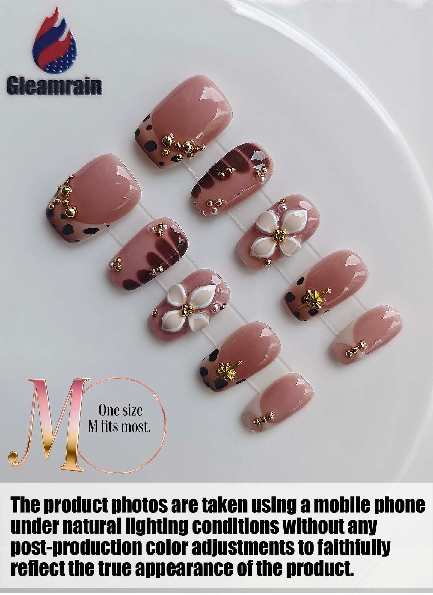 Gleamrain Handmade Short Press On Nails Square-Ins Style M Size-Easy Apply Daily Wear Artificial Nails Press Ons for Women 10Pcs Gleamrain Design 404