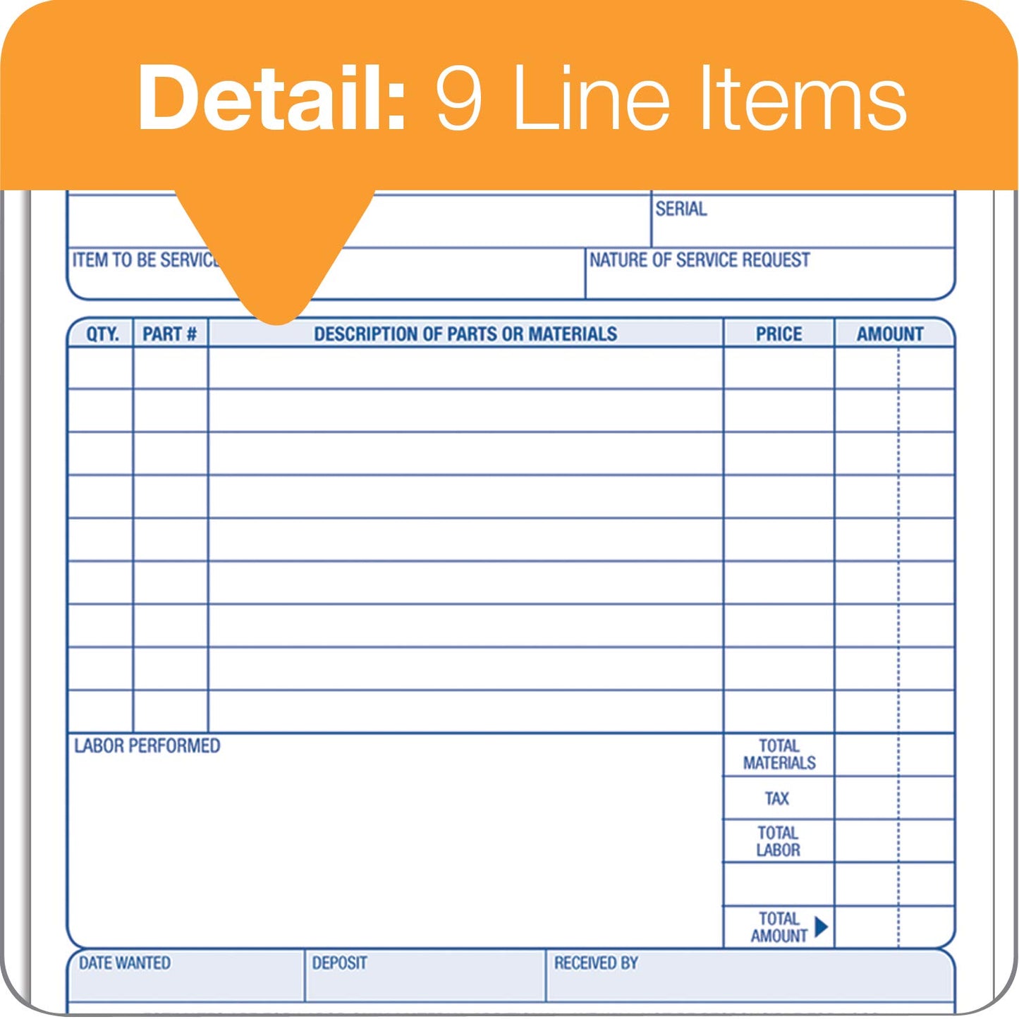 Adams Repair Order Book, 3-Part Carbonless, White/White/White, 5-9/16 x 8-7/16 Inches, 50 Sets (T5084)