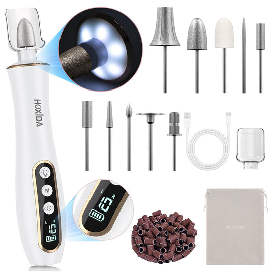 Hoxida Cordless Electric Nail Drill: 10-Speed Professional Nail File with 360° LED Light for Manicure Shaping & Gel Removal, Nail Art Practice Essentials,Home DIY & Portable Travel Use