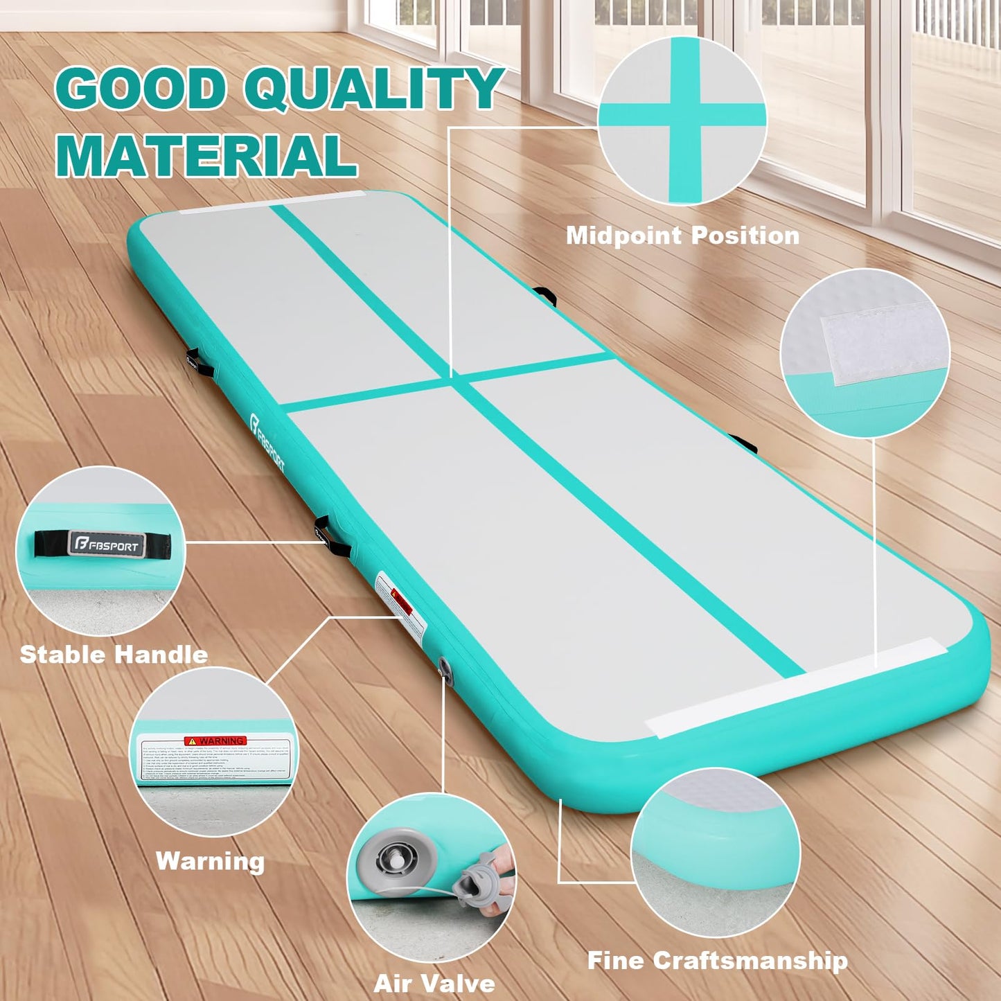 FBSPORT 10ft Inflatable Air Gymnastics Mat Training Mats 4 inches Thickness Gymnastics Tracks for Home Use/Training/Cheerleading/Yoga/Water with Pump
