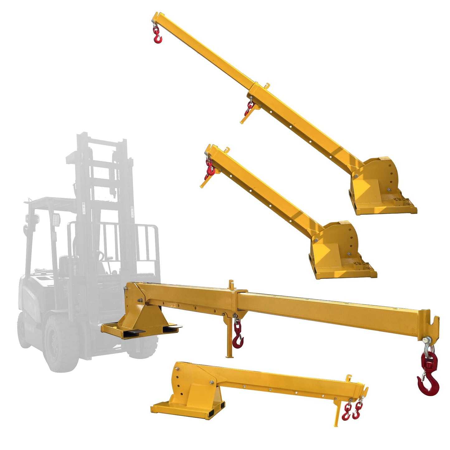 HayWHNKN 3T Forklift Telescopic Jib Boom Forklift Mobile Crane with 0-75° Adjustable Tilt Angle, 7-12ft Extension, 2 Hooks, Heavy-Duty Lifting Hoist Towing Handling for Warehouse Construction Factory