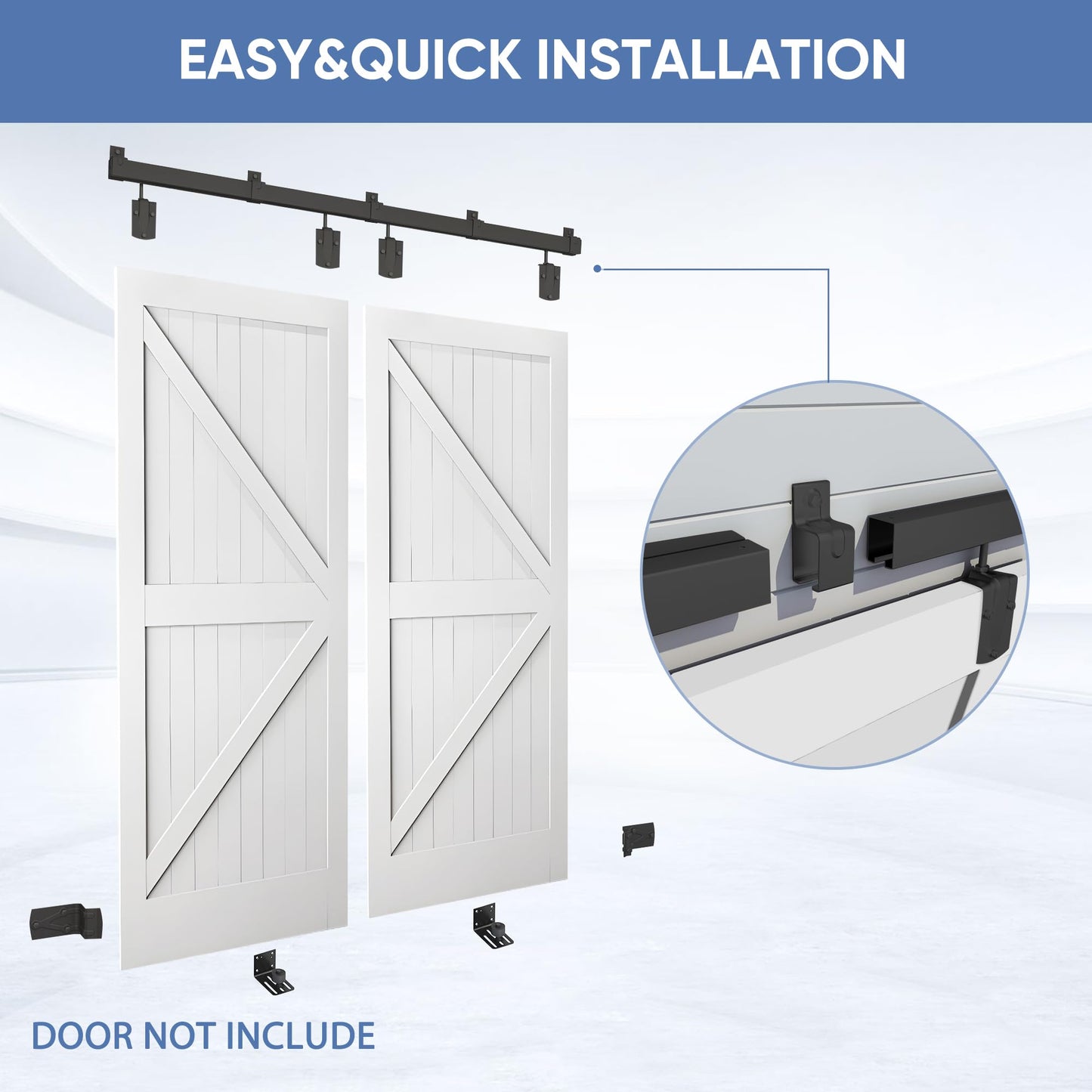 Exterior Barn Door Hardware Kit, BARNSMITH 14FT Sliding Barn Door Hardware Heavy Duty Doors Track Kit for Double Doors Use, Wall Mount, Black (Hardware Only)