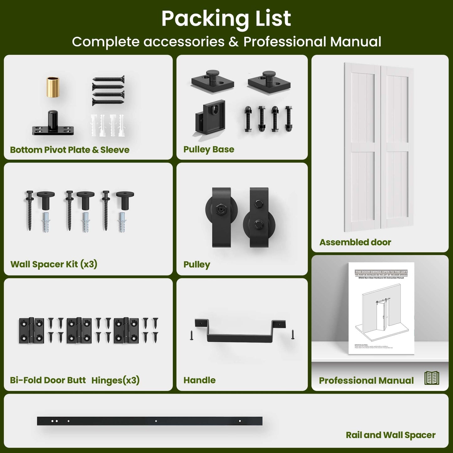 SMARTSTANDARD Bifold Barn Door 28'' x 84'',Bi-Fold Sliding Closet Doors with Hardware Kit Included,32'' Track Kit for 2 Doors,Waterproof & Quiet,Pre-Drilled Holes Easy Assembly,White