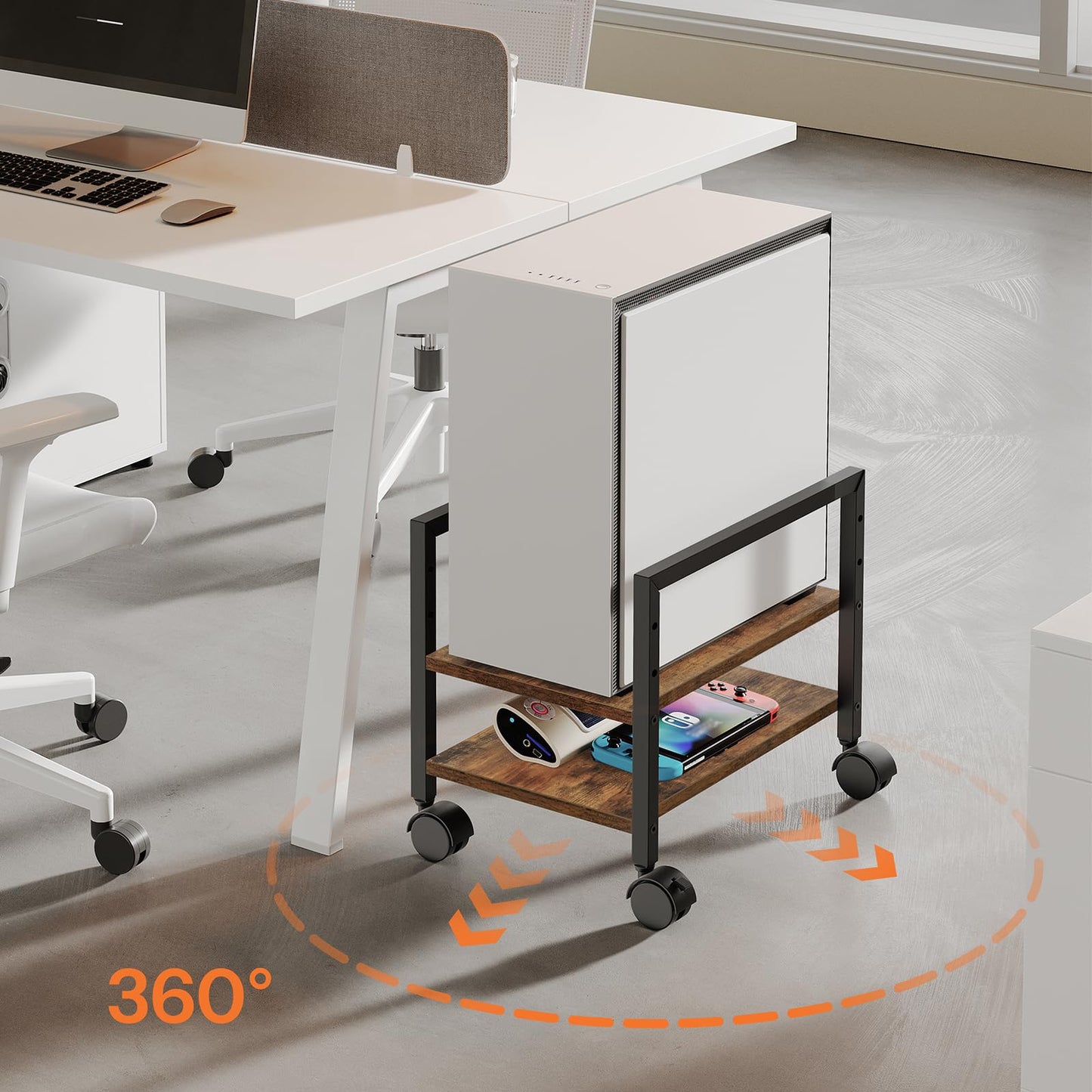HOOBRO PC Stand, 2-Tier PC Tower Stand Fits Most Computer Towers, CPU Holder for Floor, Height Adjustable, CPU Stand with Wheels Under Desk, for Home Office, Rustic Brown and Black BF11CJ01
