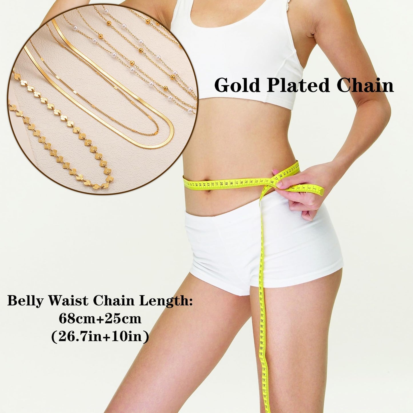 Gold Body Chain for Women Adjustable Belly Waist Chain Sexy Bikini Beach Jewelry for Women Waterproof Cute Hips Stomach Sea Shells chain Belt Summer Vacation Accessories Gift For Her Boho Jewelry