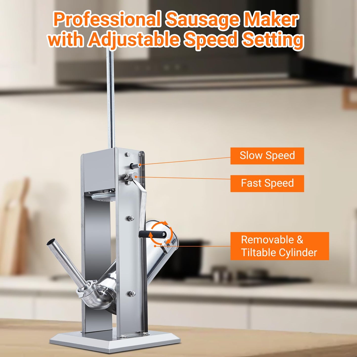 Sausage Stuffer, Manual 22LBS/10L Sausage Maker Machine, Meat Stuffer with Dual Speed, Stainless Steel Heavy Duty Sausage Filler with 5 Stuffing Tubes, for Commercial and Home Use