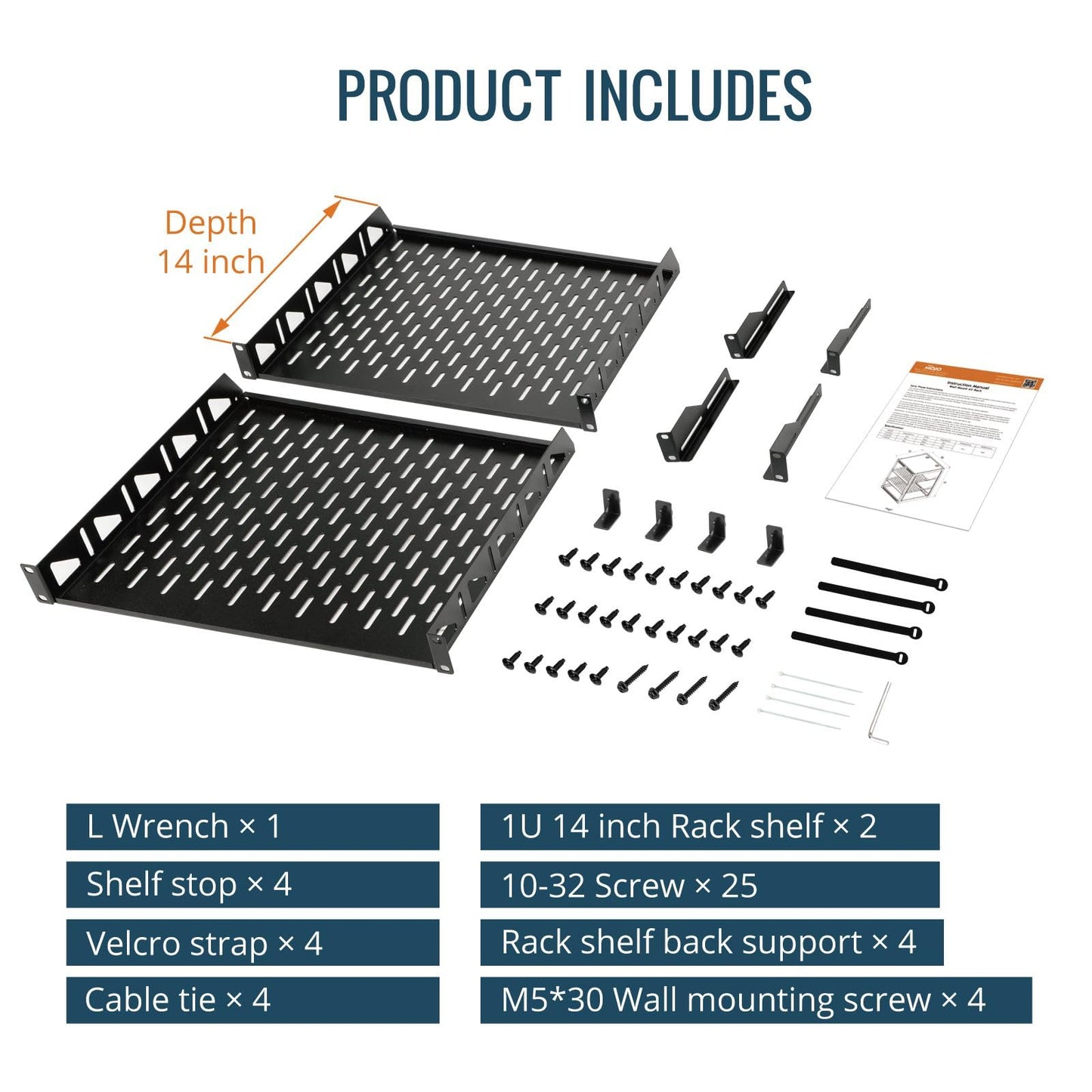 Tecmojo 16U Open Frame Network Rack for IT & AV Gear, AV Rack Floor Standing or Wall Mounted,with 2 PCS 1U Rack Shelves & Mounting Hardware,Network Rack for 19" Networking,Audio and Video Device