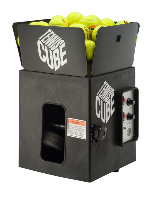 Sports Tutor Tennis Cube Ball Machine with Random Oscillator. Groundstrokes to Lobs. Weighs just 24 lbs. Made in USA by #1 Tennis Machine Company