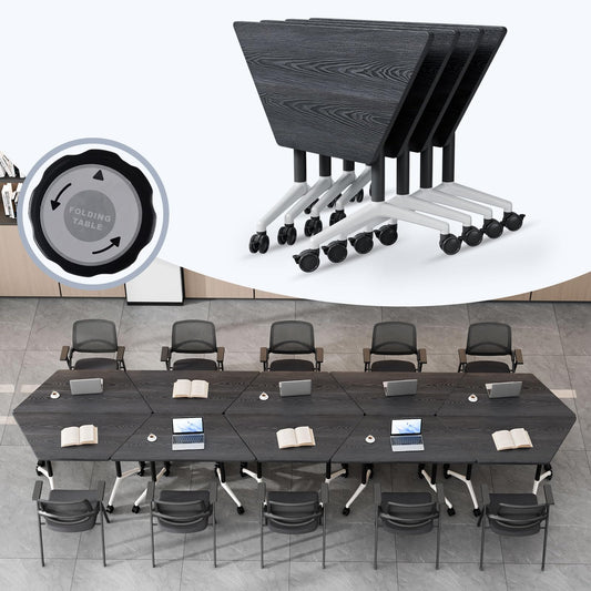 Folding Conference Table,Mobile Conference Room Tables with Wheels,47.2In Modern Seminar Tables,Flip Top Training Table for Office Classroom,Space-Saving Design