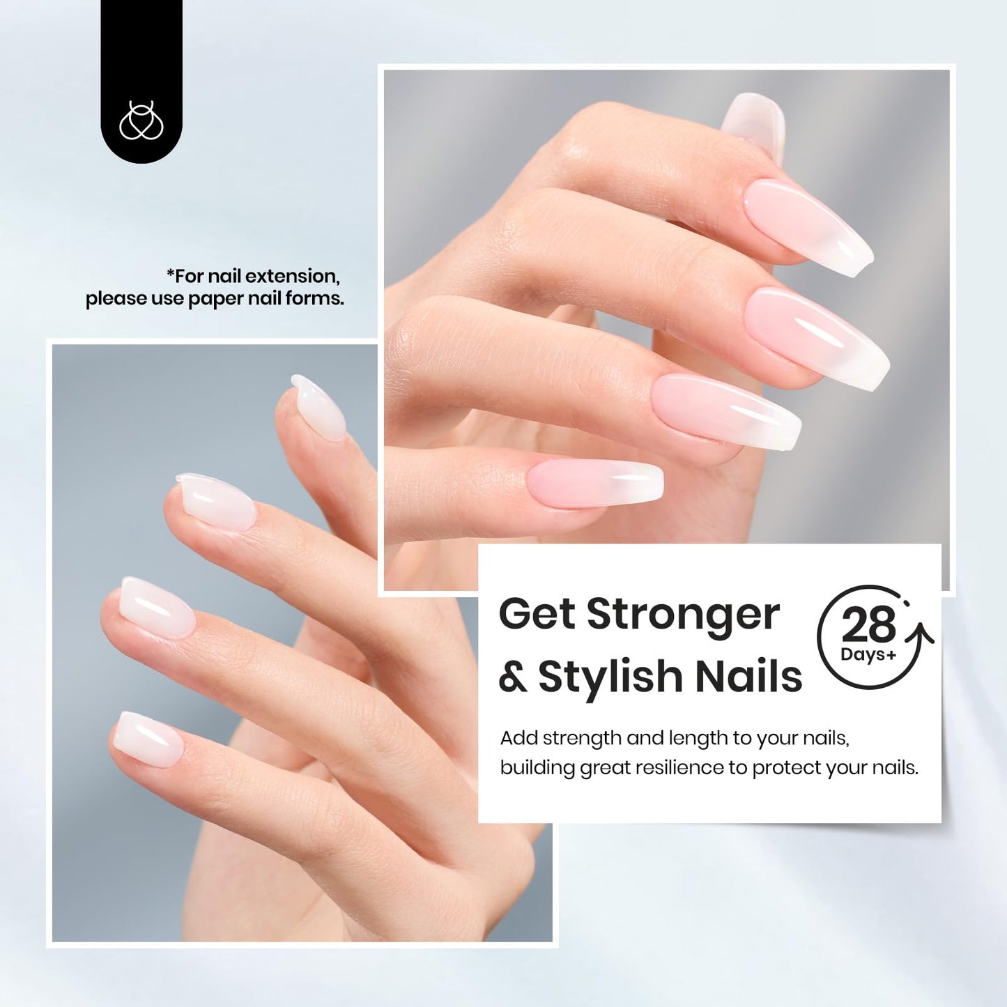 Beetles Builder Nail Gel & Top Coat and Base Coat Set-3Pcs 15ml White Gel Nail Polish Strengthener Gel Polish Soak Off UV LED for Nail Extension, Nail, Shine Effect Long Lasting