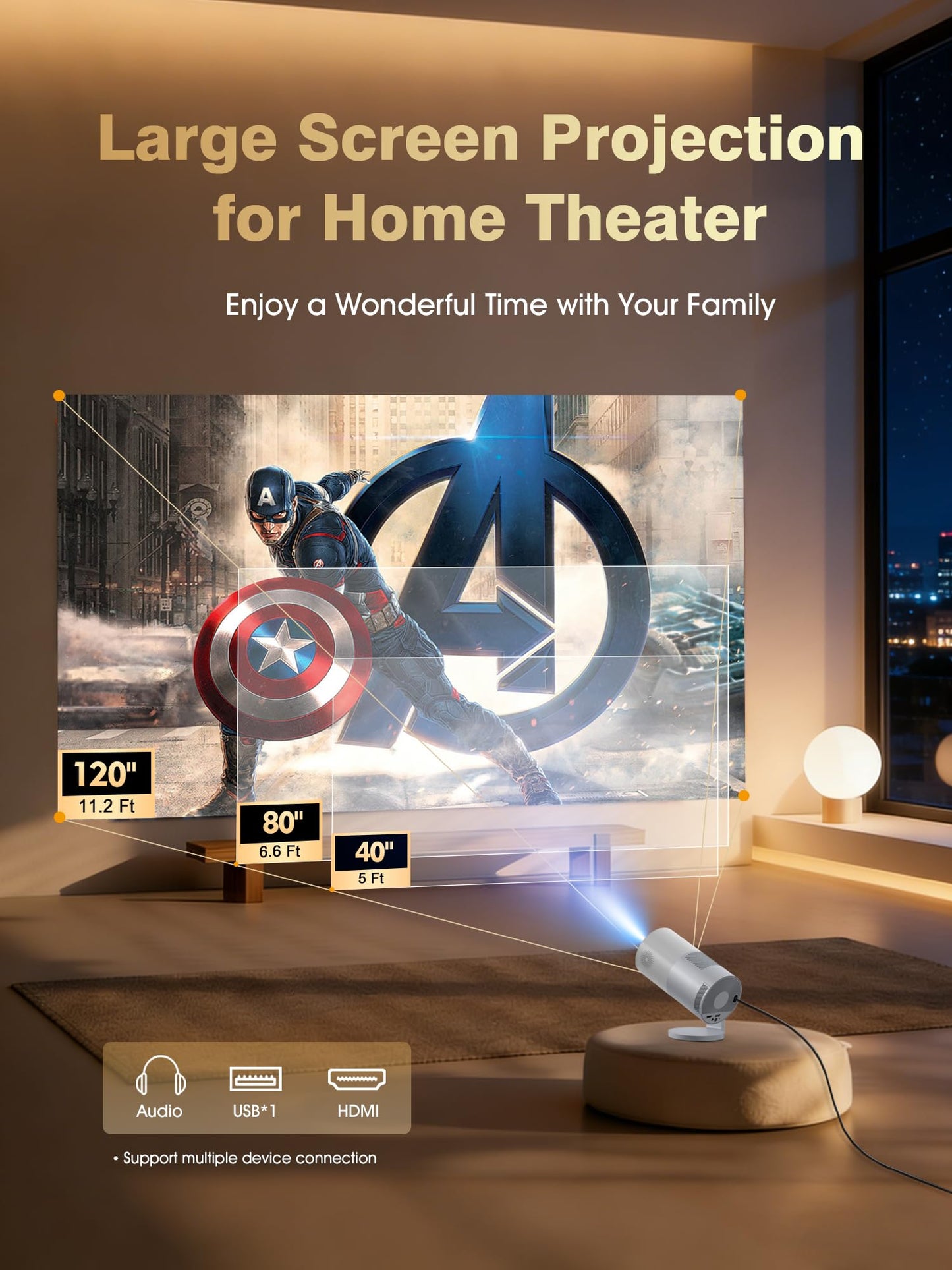 Latest Upgrade Portable Mini Projector Native 1080P 4K Support, 410 ANSI Lumens Auto Focus, WiFi 6 Bluetooth, Outdoor Movie Game Projector Android Smart System for Home Theater TV Replacement