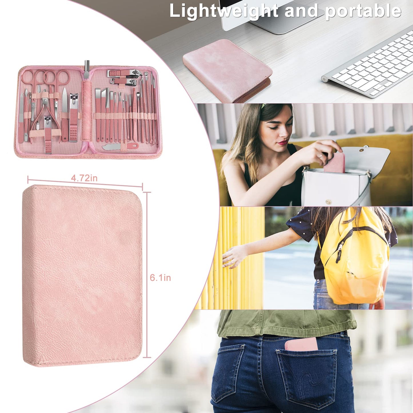 Women Manicure kit Professional sat Nail Set kit Pedicure Kit 30 in 1 Nail Clippers for Women Grooming Nail Care kit with Luxurious Travel Case Pink