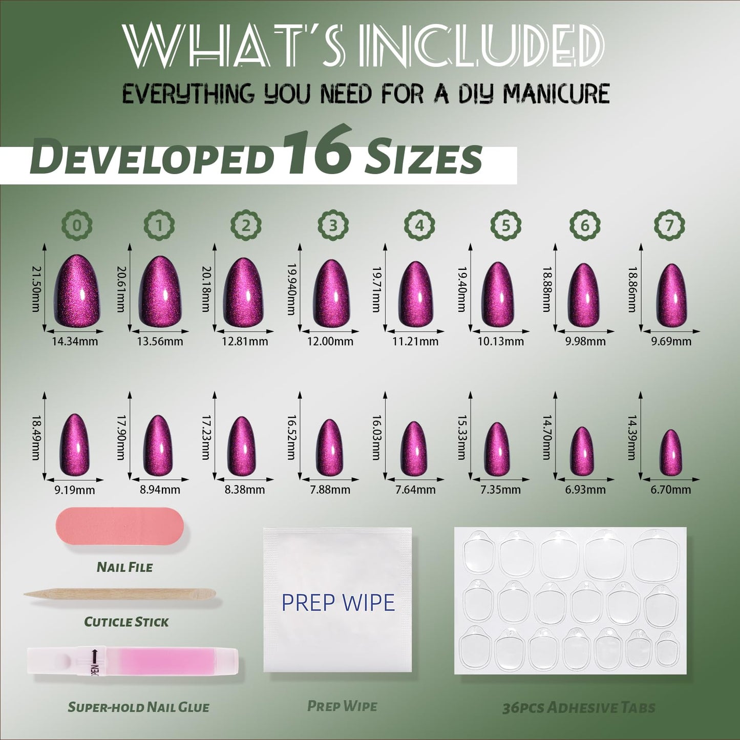 Purple Cat Eye Press On Nails Almond - Short Almond Fake Nails with Nail Glue, Purple Cateye Press On Nails Reusable Stick On Nails in 16 Sizes 32 Nail Kit for Women & Girls | Salon Quality