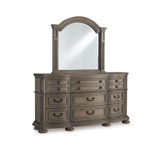 Signature Design by Ashley Ardenfield Traditional 9-Drawer Dresser and Mirror with Safety Stop and Felt-Lined Top Drawer, Dark Brown