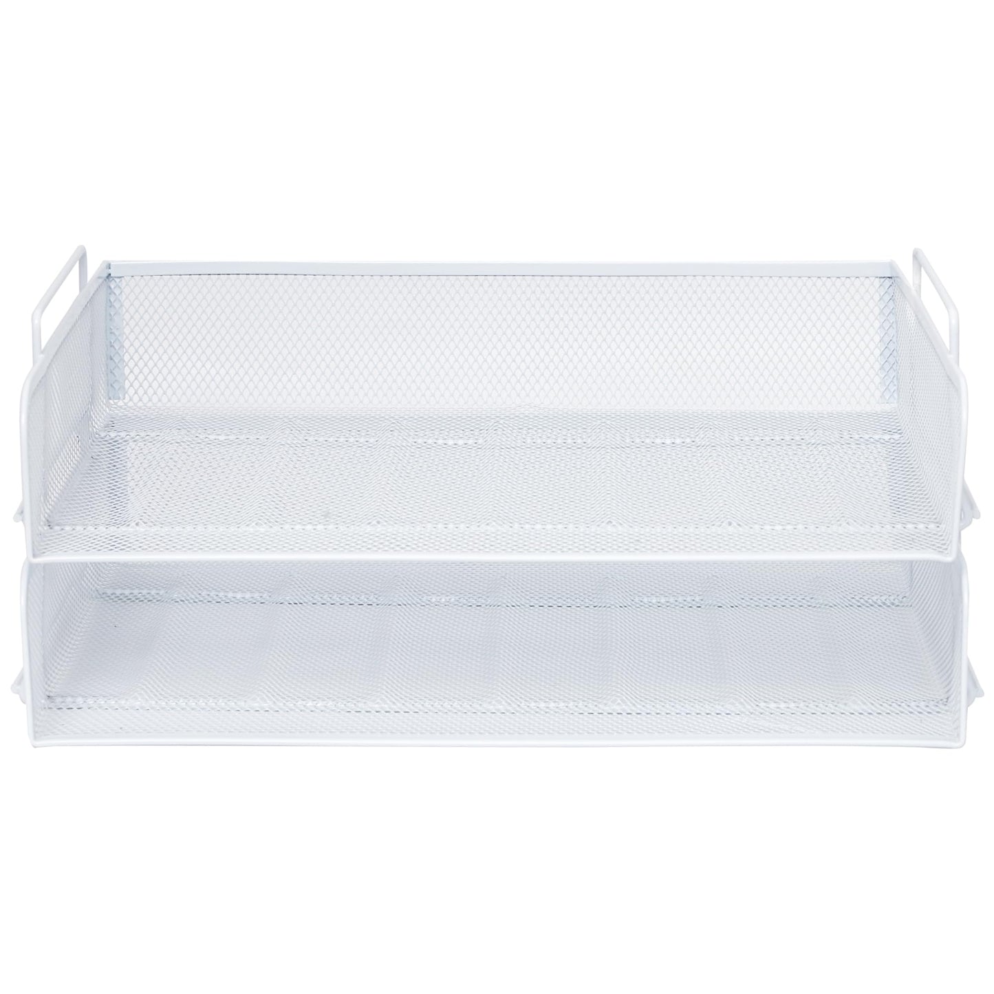 EASEPRES 2 Pack Stackable Desk Paper Tray, Metal Mesh Desktop Document Letter File Organizer for Office Home School, 13.5'' L x 9.75'' W x 5.5'' H, White