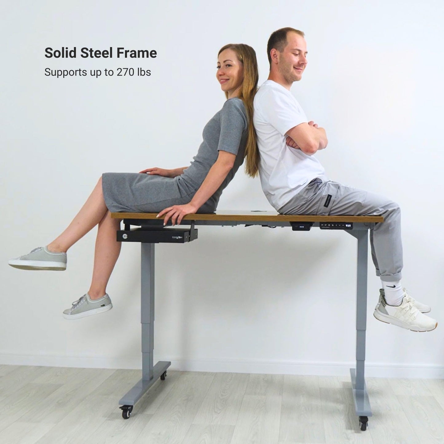 Progressive Desk Stand Up Adjustable Height Electric Standing Desk - 60"x30" Dual Motor, Computer Workstation Sit Stand Table for Home Office - Ebony Oak, Black Frame