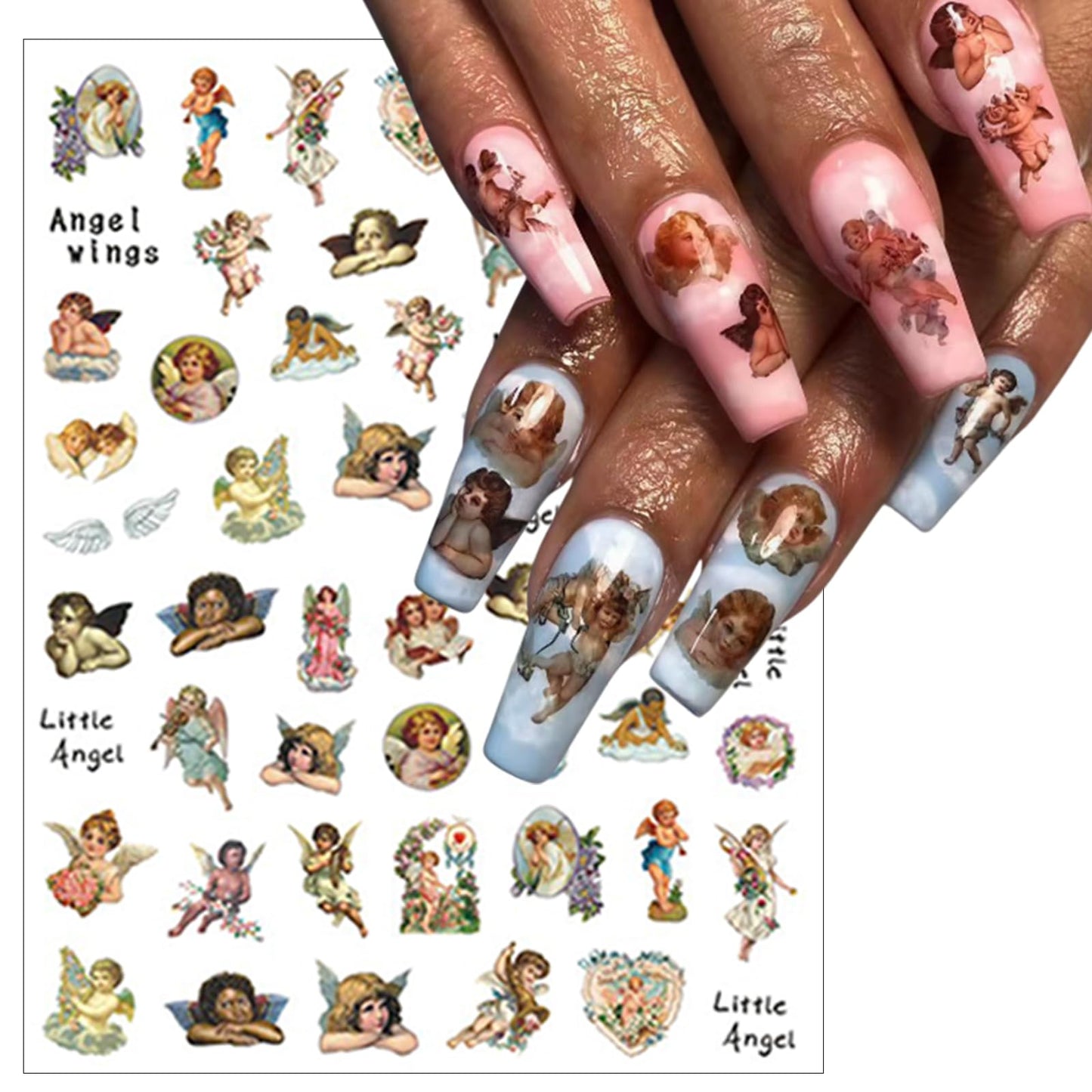 8 Sheets Angel Nail Stickers 3D Self-Adhesive Cupid Nail Art Stickers Decals Rose Flowers Love Heart Wings Nail Art Design Stickers Valentine's Day Nail Decorations for Women Acrylic DIY Manicure