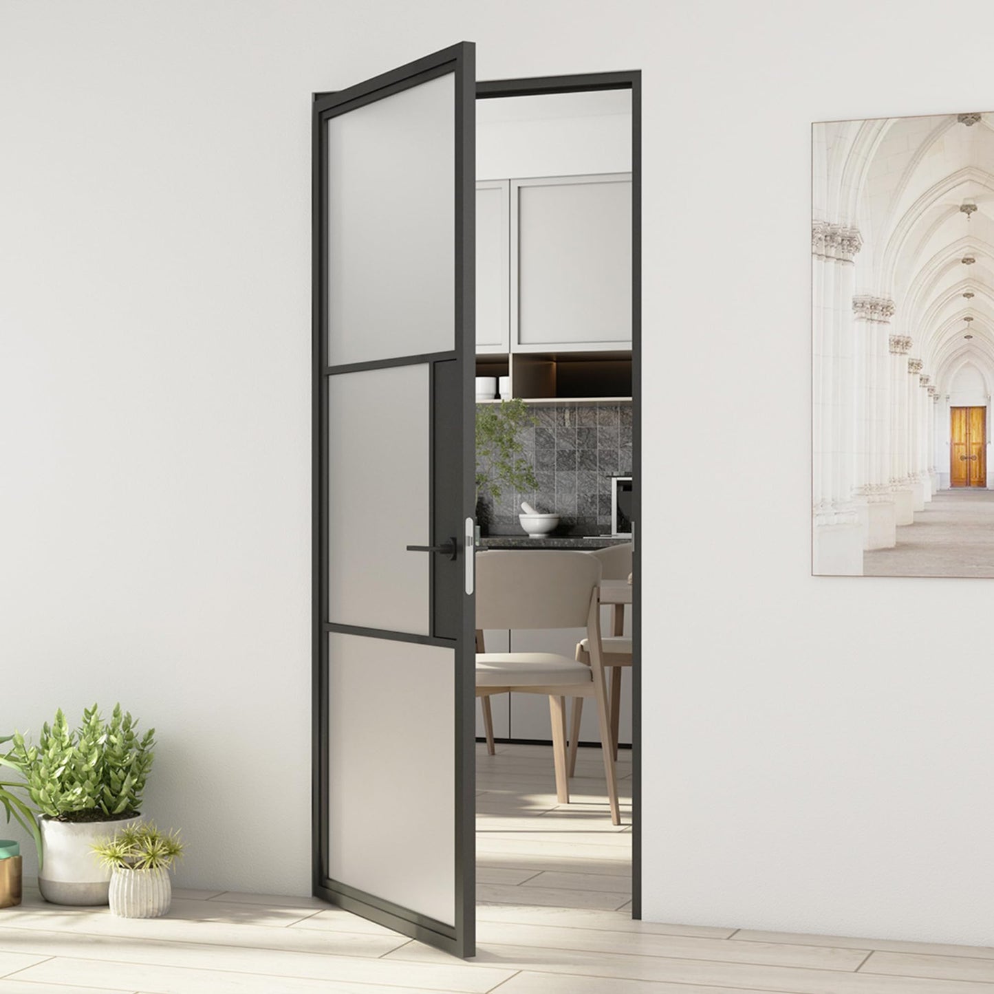 Jubest Prehung Door, 36" x 84", Interior Hollow Swing Metal Frame Frosted Glass, Pre-Assembled, Easy to Install, Left-Hand