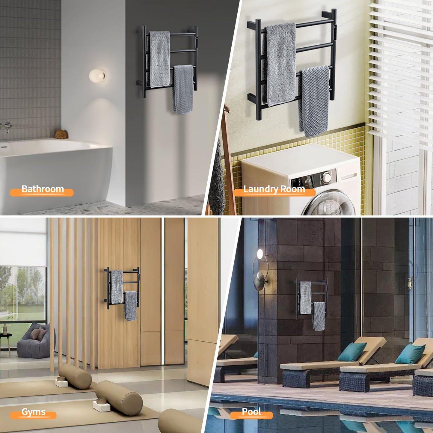 Heated Towel Racks,4 Bars Towel Warmer Rack for Bathroom, Wall Mounted Electric Towel Warmer with Timer, Plug-in/Hardwired Towel Dryer Rack Matte Black
