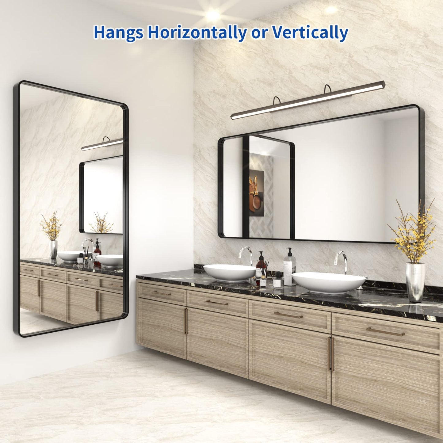 WEER Black Bathroom Mirror for Wall 60X30 Inch, Rectangular Black Metal Framed Vanity Mirror, Farmhouse Matte Black Mirror with Tempered Glass, Rounded Corner, Anti-Rust (Horizontal/Vertical)