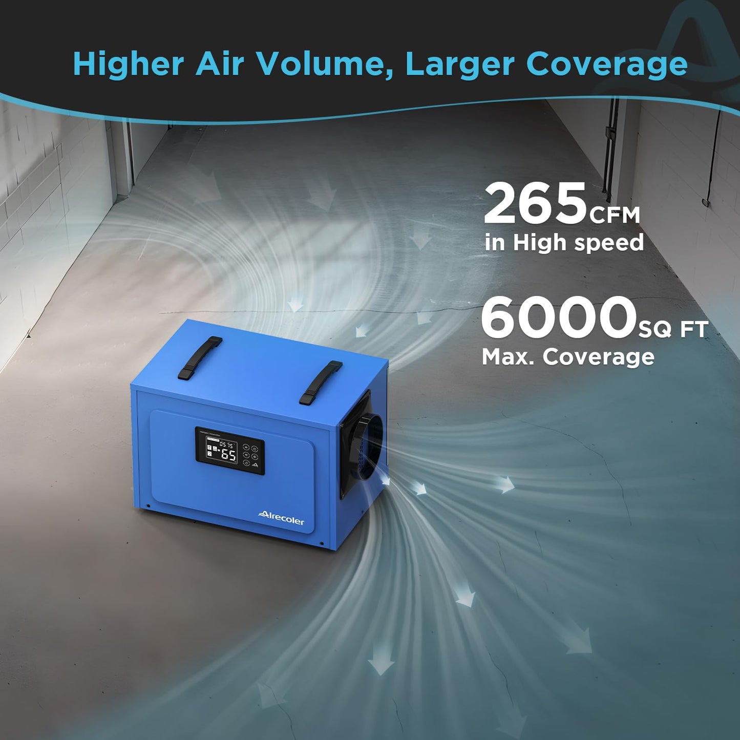 Airecoler 125 Pints Commercial Dehumidifier for Crawl Spaces & Basements with Drain Hose, Industrial Grade Water Damage Restoration for up to 6,000 sq ft, Auto Defrost, Memory Starting