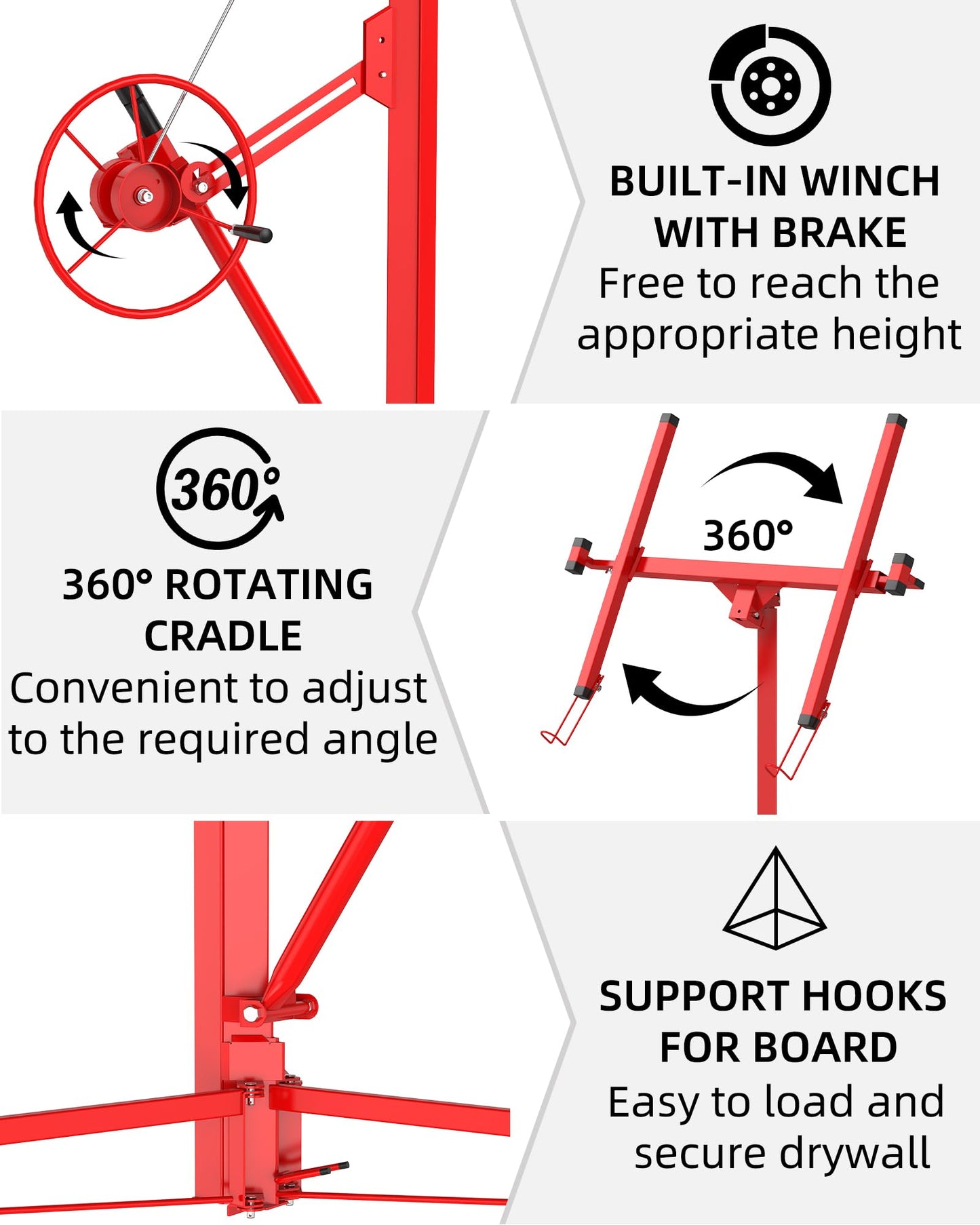 16 FT Heavy Duty Drywall Lift Hoist, 150 Lbs Capacity Adjustable Telescoping Panel Jack with 360° Swivel & Locking Wheels for Ceiling & Wall Installation