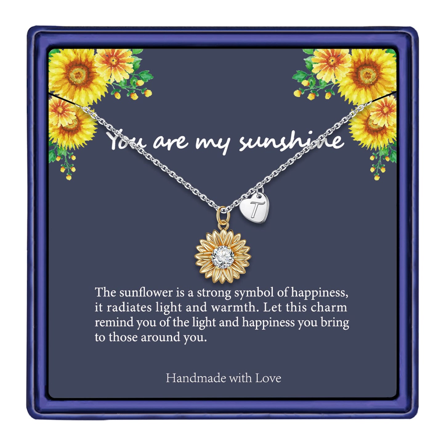 MONOZO Initial Sunflower Necklace for Women Trendy, 14k Gold Plated Sunflower Necklace Heart Letter Initial Necklace You Are My Sunshine Sunflower Gifts Jewelry for Wife Mom Best Friend T