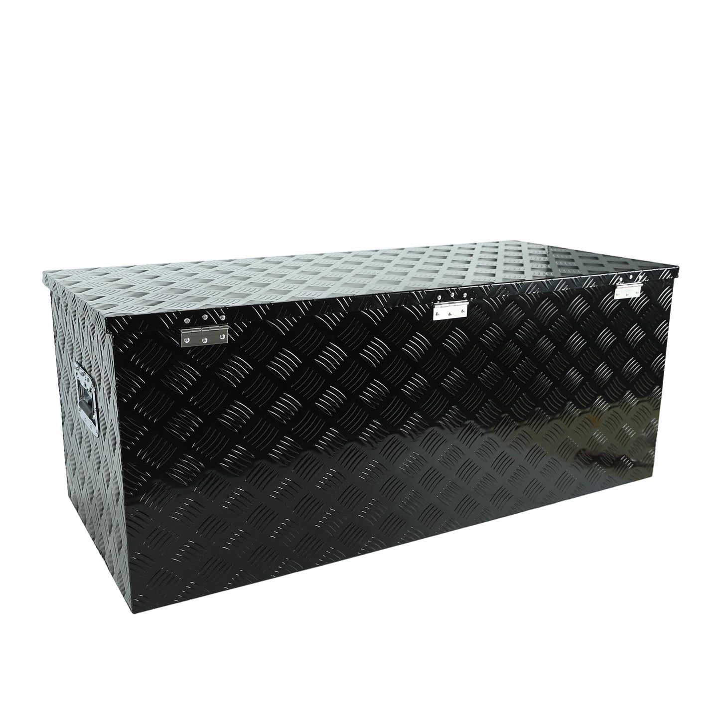 BLACKHORSE-RACING 48 Inch Heavy Duty Aluminum Tool Box Pick Up Truck Bed RV Trailer Toolbox Square Storage Organizer with Side Handle, Lock and Keys- Black48 x 19.5" x 17.5 "