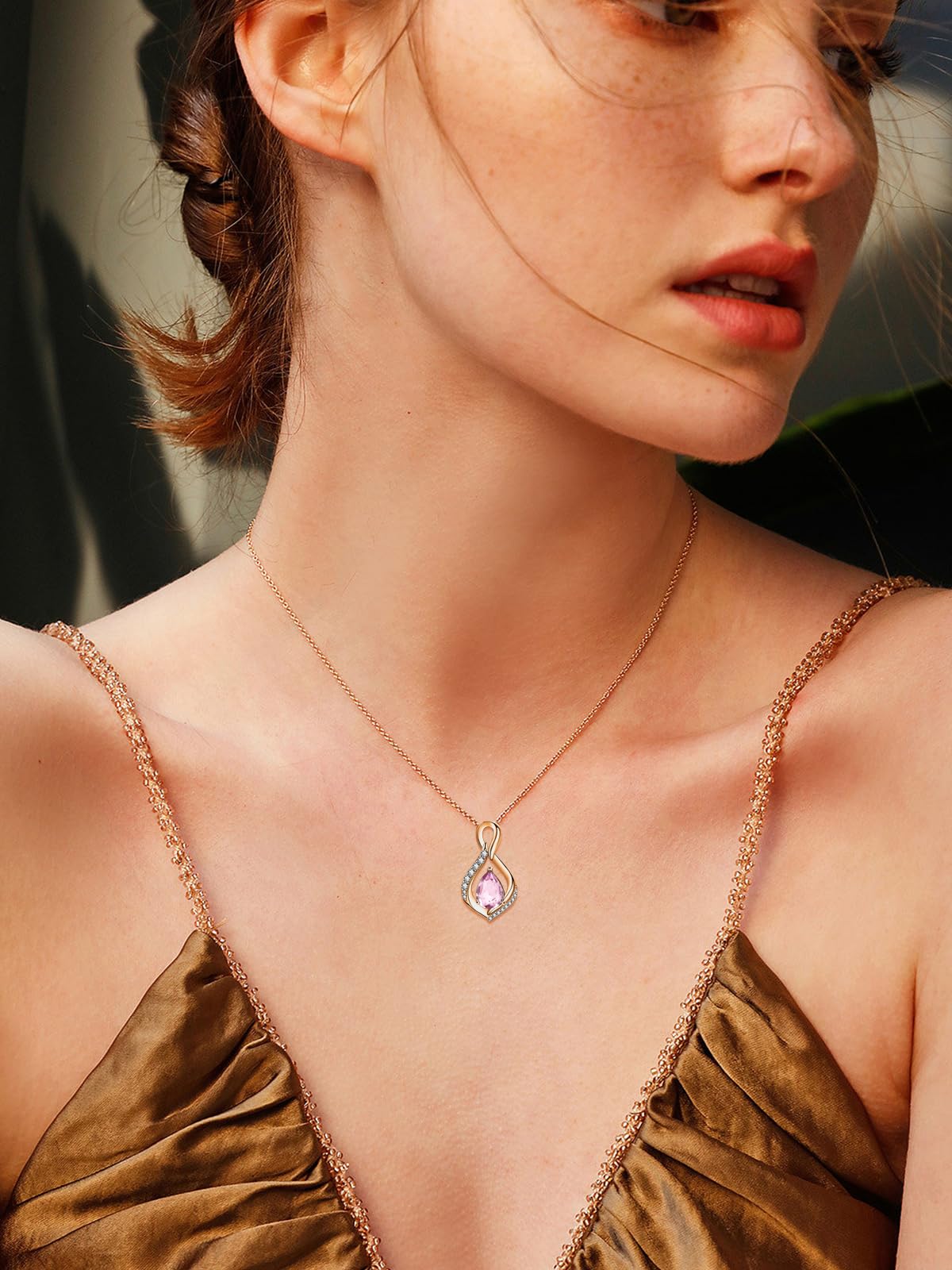 JIYVY32 Pink Tourmaline Infinity Necklace for Women October Birthstone Necklaces Rose Gold Plating Anniversary Birthday Gifts for Wife Her Mom Girlfriend Birthstone Jewelry Gifts for Women