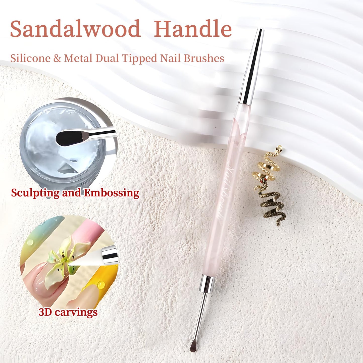 Double Nail Art Sculpture Pen: Silicone & Metal Dual Tipped Nail Brushes Silicone Nail Art Tools for Design Nail Foil Carving Drawing Shaping Effect Nail Art Pens for Home and DIY (Pink)