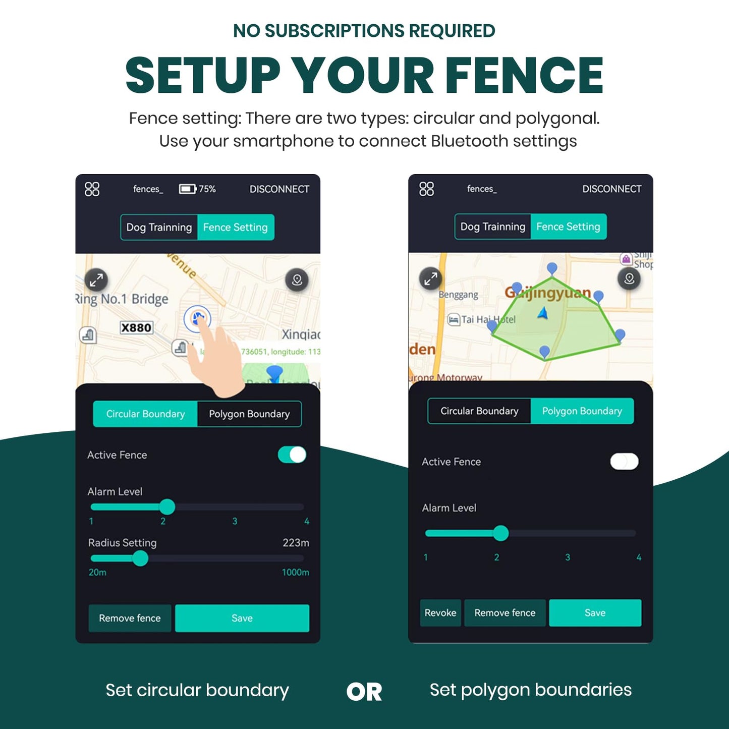 Upgraded GPS Dog Fence & Tracking Collar System - No Subscription Required, Customizable Boundaries via App, Waterproof Rechargeable Collar with Remote Training, 1-Minute Setup, Long Battery Life