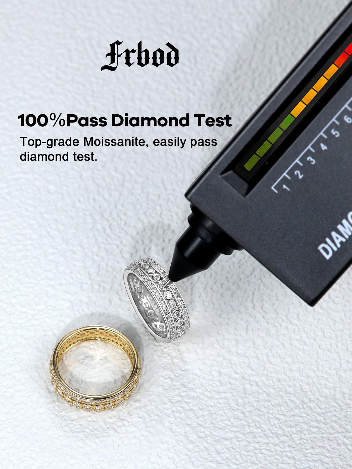 Frbod Chunky Moissanite Rings Eternity Diamond Band Hypoallergenic 925 Silver Rings for Women Promise Bezel Ring Size 6