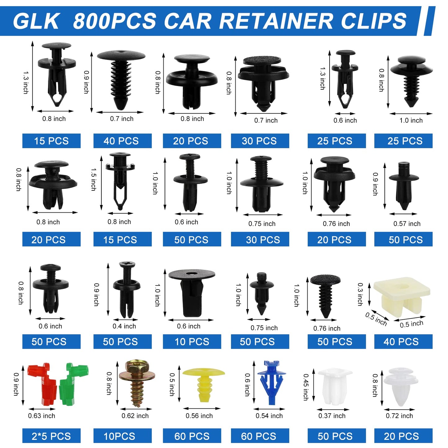 835 PCS Car Push Retainer Clips and Plastic Fasteners Kit - 24 Sizes Nylon Bumper Fender Clips Plastic Rivets with Fasteners Removal Tool for Toyota GM Ford Honda Acura Chrysler Blue