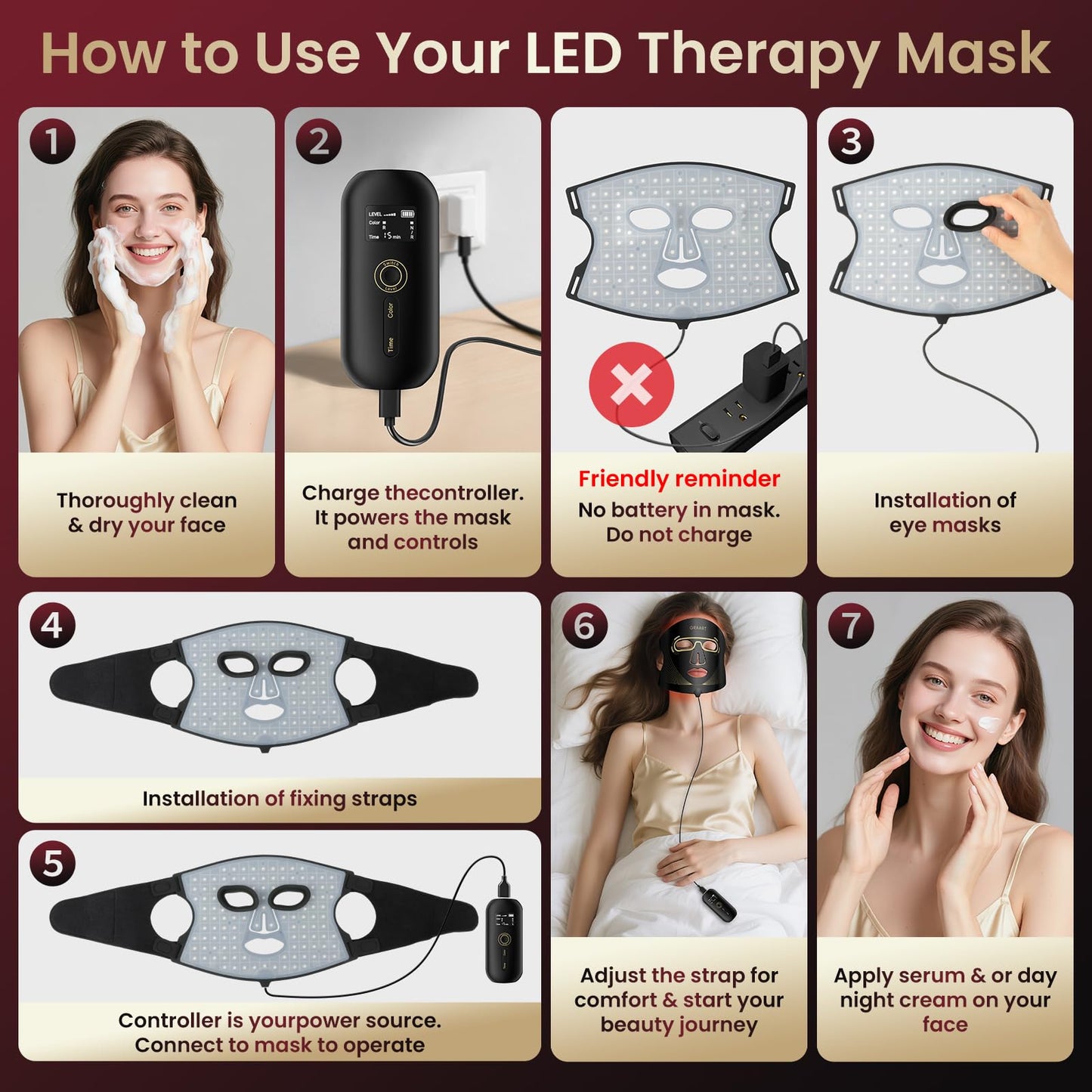 Red Light Therapy for Face - Anti-Aging, Wrinkles & Acne with 7 Modes, 850nm Infrared red Light Therapy, LED Face Mask with 432 LEDs,at Home & Travel