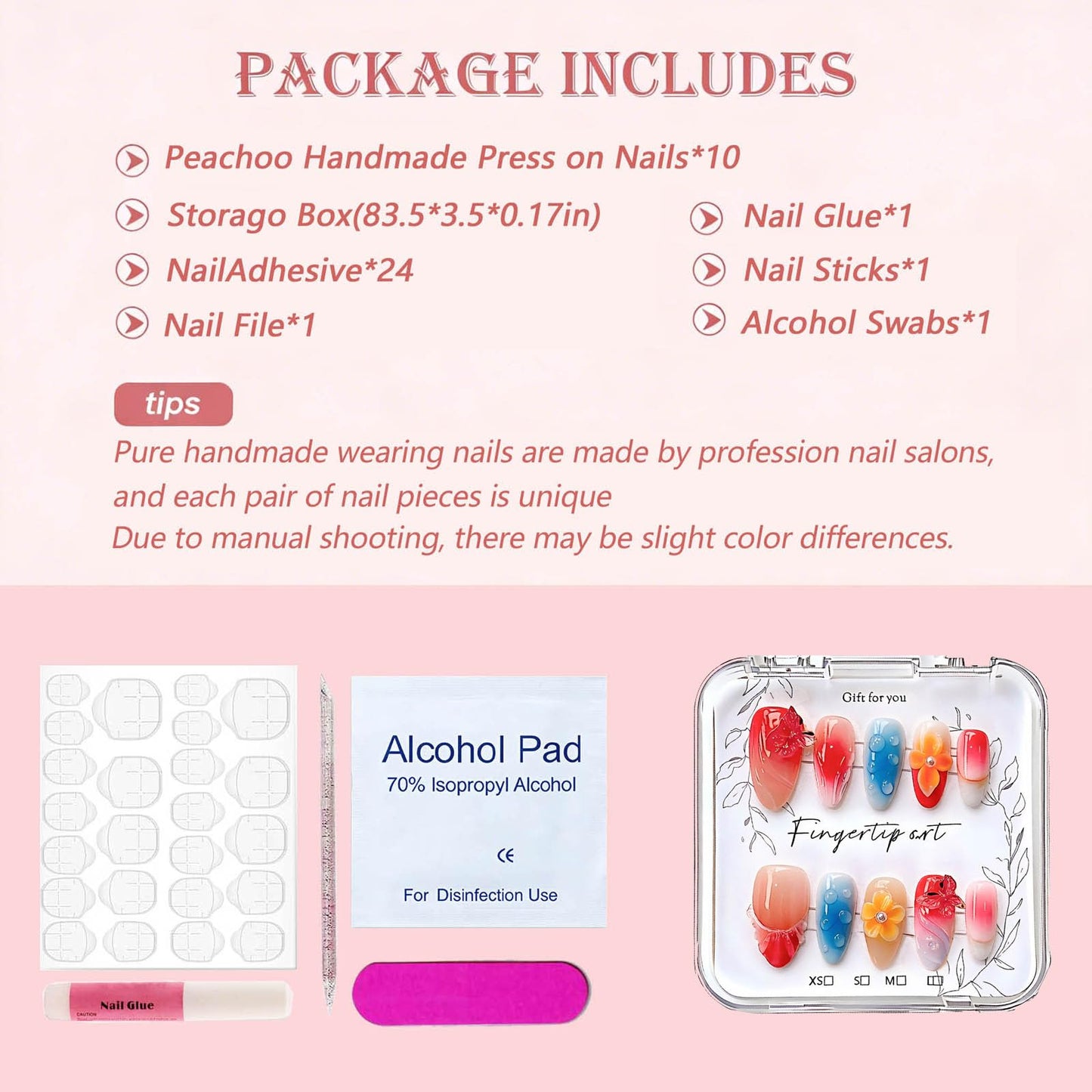 Handmade Press on Nails Almond French Tip, Summer Butterfly Fake Nails, Reusable Acrylic False Nails for Women, Luxury Pink Blue Flower Press on Nails 10Pcs (Size M)