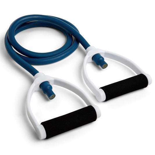 Champion Sports Resistance Tube Bands for Men and Women, Durable Stretch Fitness Band for Strength Training, Stretching, Rehabilitation - Premium Home Workout Equipment - 90 Lbs Resistance Tubing-Blue